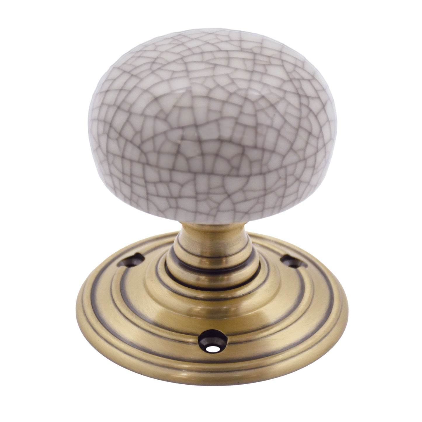 Porcelain Mortice Knob on Round Rose - Ivory Crackle - Face Fix / Bronze