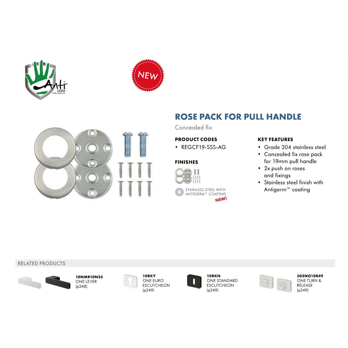 Concealed Fix Rose Pack for Pull Handle - Satin Stainless Steel - Anti Germ