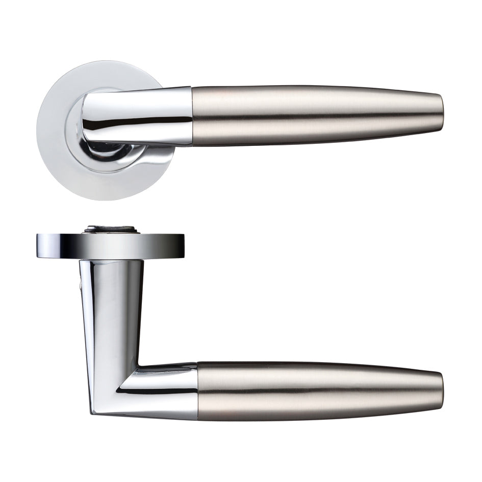 Atlanta lever on round rose - Polished Chrome and Satin Nickel