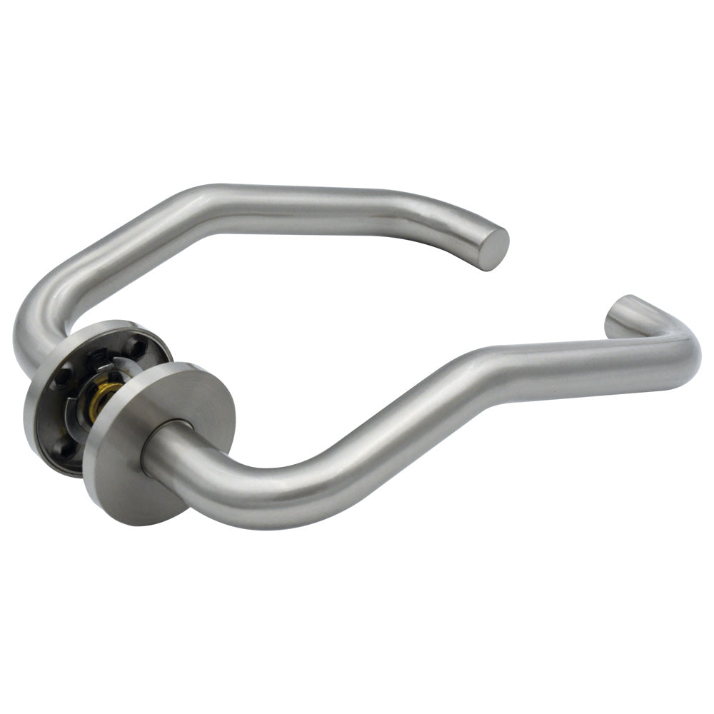 Cranked Return To Door Lever on 53mm x 6.5mm Sprung Rose - Sat.St.Steel