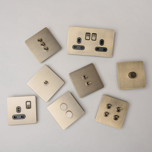 Antique Brass Switches and Sockets - Straight Knurled Design