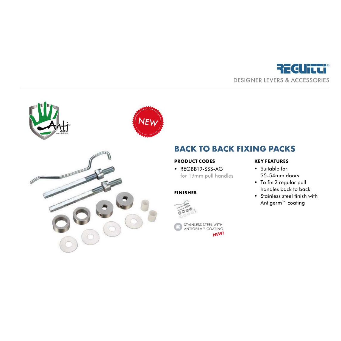 Back To back Fixing Packs for Pull Handles - Satin St. Steel - Anti Germ