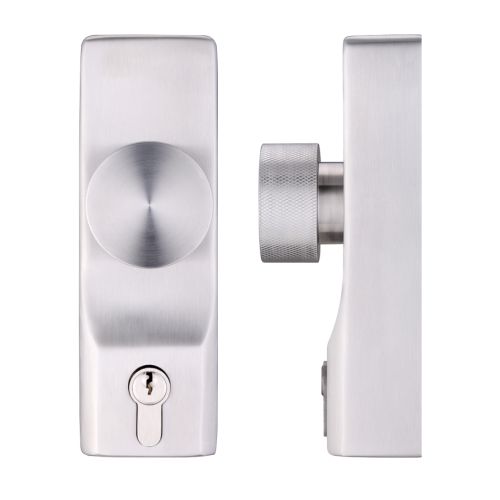 Knob Operated Outside Access Device - Euro Cylinder - Satin Stainless Steel