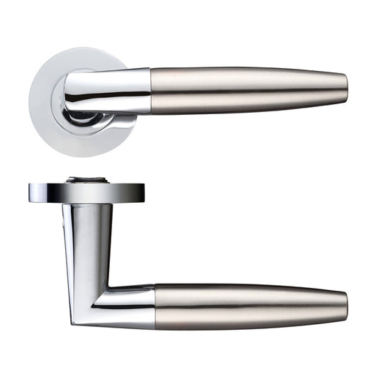 Atlanta lever on round rose - Polished Chrome and Satin Nickel