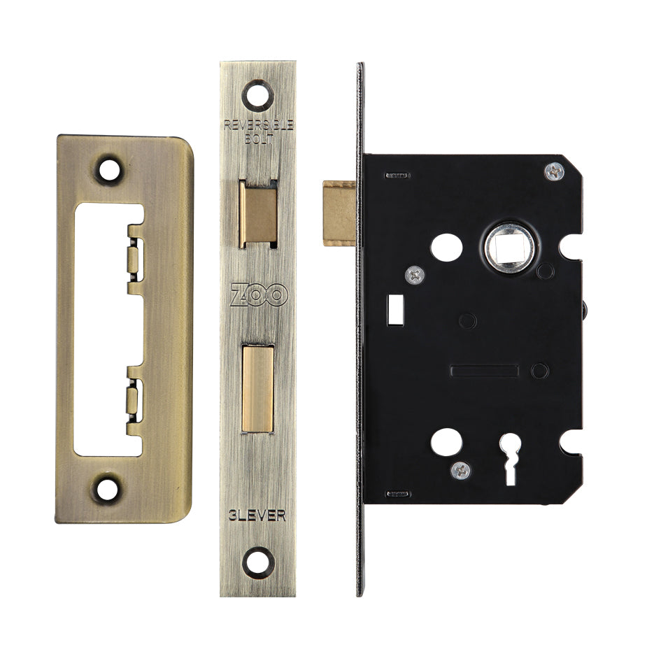 3 Lever Mortice Sashlock, 64mm - 57mm Centres, Square